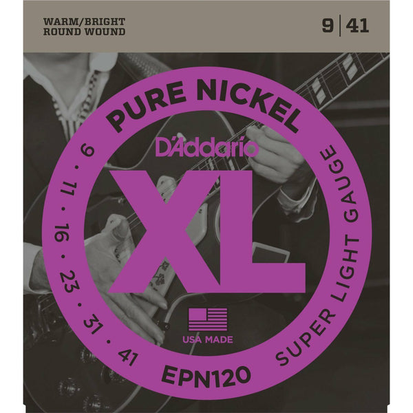 D'Addario EPN120 XL Pure Nickel Electric Guitar Strings 09-41