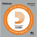 5 X D'Addario BW034 80/20  Bronze Wound  Acoustic Guitar Single String .034