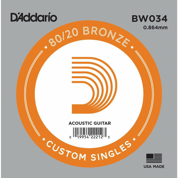 5 X D'Addario BW034 80/20  Bronze Wound  Acoustic Guitar Single String .034