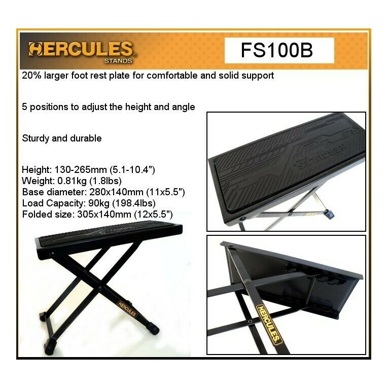Guitar Foot Rest, Hercules FS100B,With Height & Angle Adjustments, 5 Positions