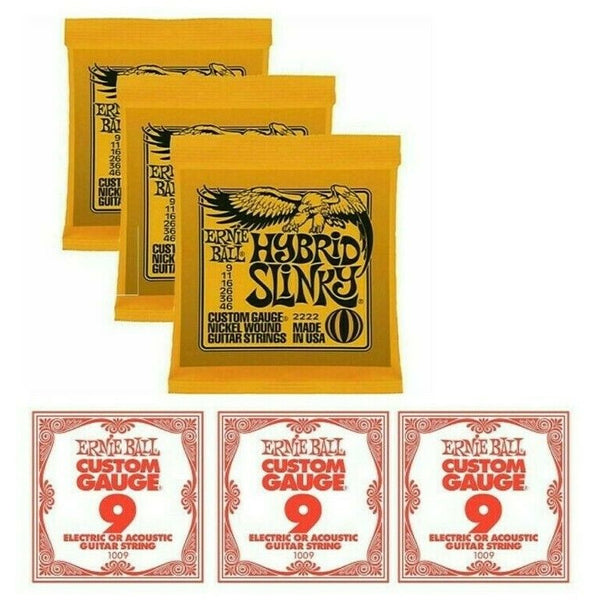 3 x Packs Ernie Ball 2222 Hybrid Slinky With 3 x Extra Top E Strings. VALUE PACK