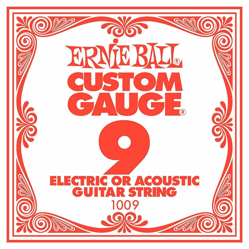 Ernie Ball .009 Custom Gauge Guitar Single Strings Electric or Acoustic Pack 6