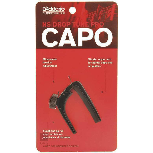 D'Addario PW-CP 06 NS Drop Tune Guitar Capo, Black