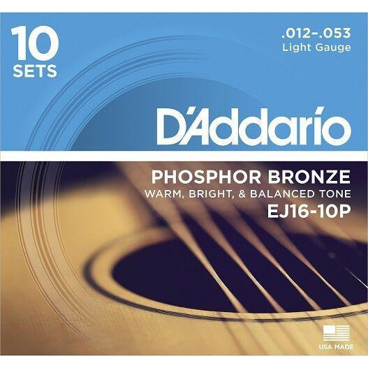 D'Addario EJ16-10P Pro Pack Phosphor Bronze, Light, 12-53, 10 Sets in 1 box !!