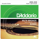 Acoustic Guitar Strings 2 Pack, D'Addario EZ890 85:15 Bronze Super Light 9/45.