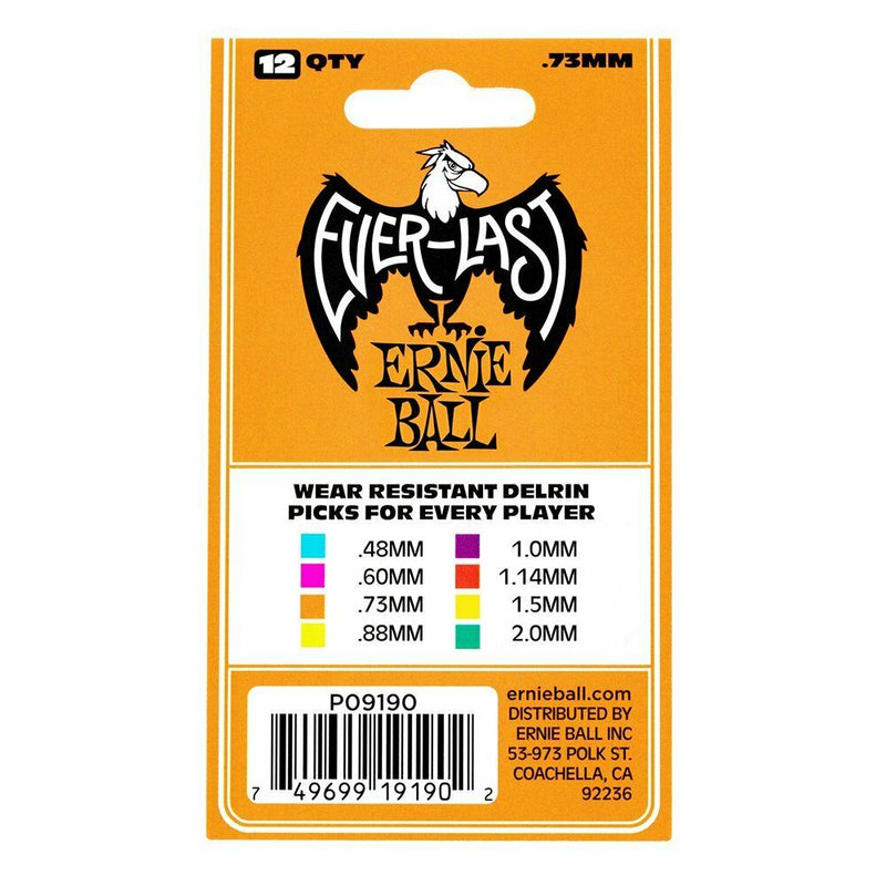 Plectrums, Ernie Ball Everlast .73mm Guitar Picks Orange (Pack of 12) P09190