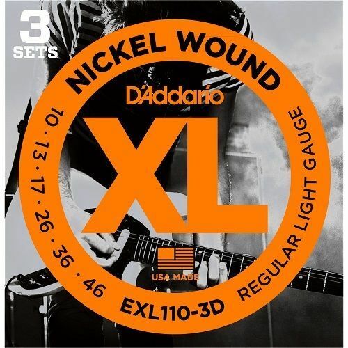 Electric Guitar Strings 10-46 (3 Set Pack) D'Addario EXL110-3D Tone & Long Life.