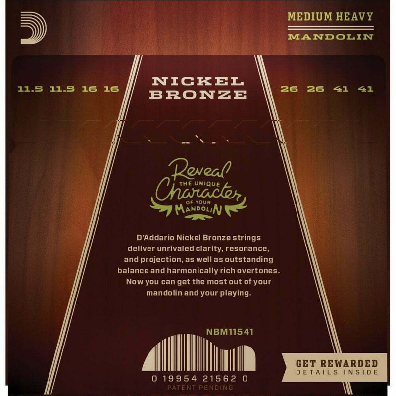 D'Addario Nickel Bronze Acoustic Mandolin Strings, 11.5-41 Medium-Heavy