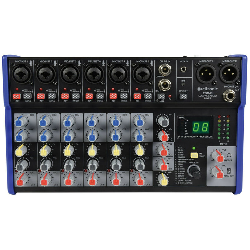 Citronic CSD-8 Compact Mixers with BT and DSP Effects.8 Channels, XLR Outputs.