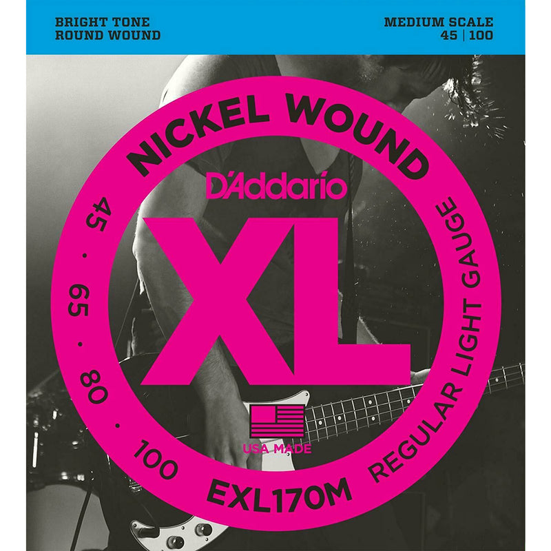 Bass Strings Medium Scale By D'Addario, EXL170M 4-String Nickel Wound 45-100