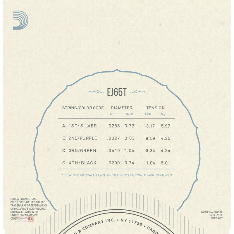 D'Addario EJ65T Tenor Pro-Arté Custom Extruded Nylon Ukulele Strings