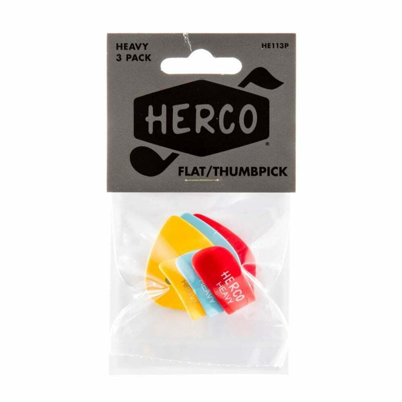 Herco HE113P Flat/Thumbpick Heavy Gauge - 0.98mm. Pack Of 3 Assorted Colours.