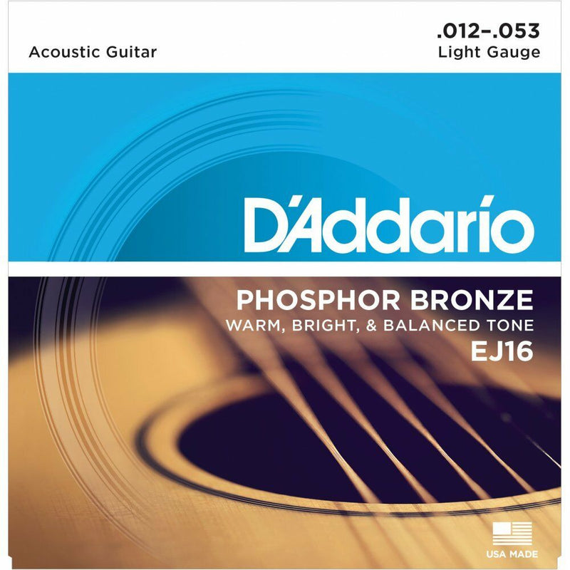 D'Addario EJ16 Phosphor Bronze Acoustic Guitar Strings. 12-16-24w-32w-42w-53w