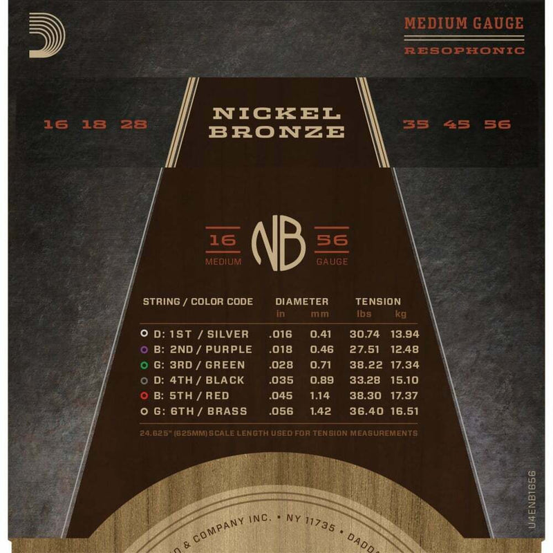 D'Addario NB1656 Nickel Bronze Acoustic Guitar Strings, 16-56 Resophonic