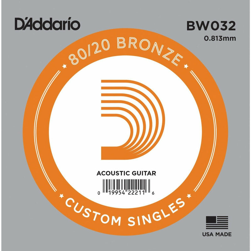 5 X D'Addario BW032 80/20  Bronze Wound  Acoustic Guitar Single String .032