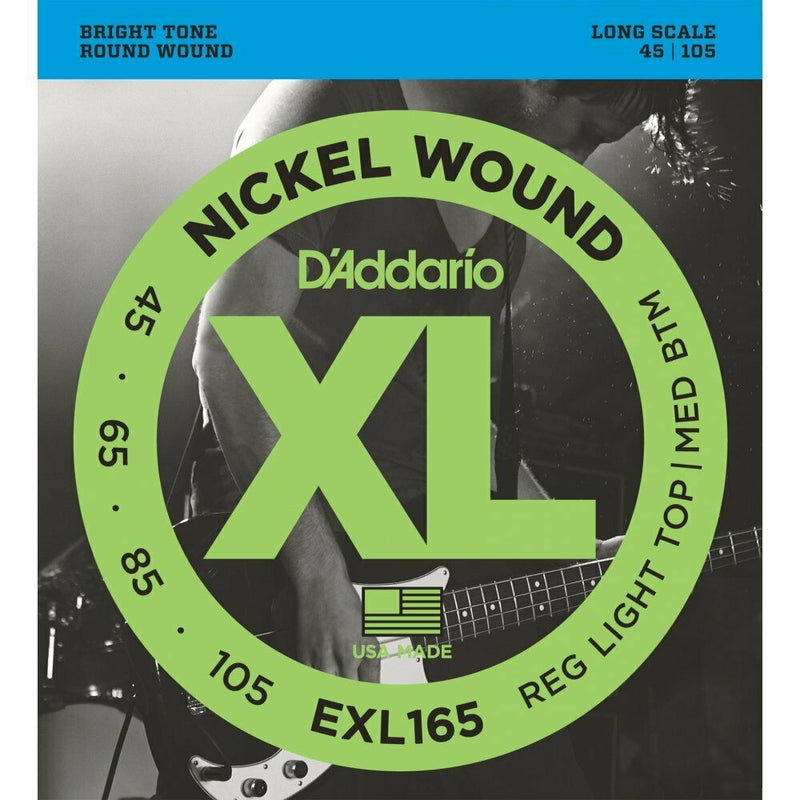 D'Addario EXL165 Long Scale Bass Guitar Strings. REG LIGHT TOP/MED BTM 45-105