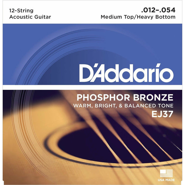 D'Addario EJ37 12-String Phosphor Bronze Acoustic Guitar Strings,Medium