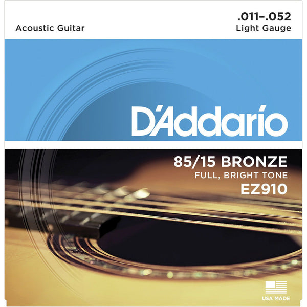 D'Addario EZ910 Bronze Acoustic Guitar Strings 11-52 Gauge.Bright Sounding Tone