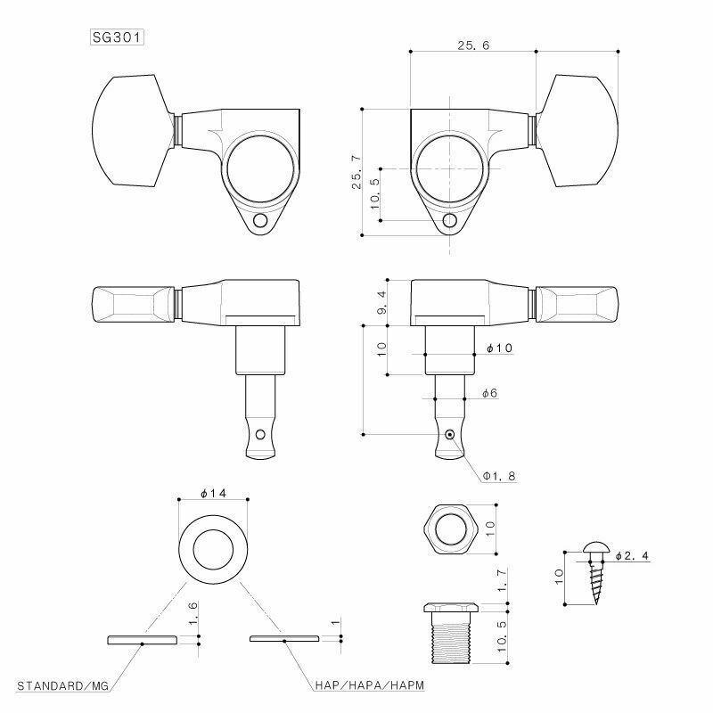 Gotoh Tuners 3 Aside, SG 301MGT-C Chrome Buttons,3L + 3R, Ratio 1:18