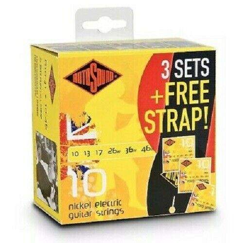 Rotosound R10-31 Nickel Electric Strings, 10-46. 3 Pack + Free Strap UK Made