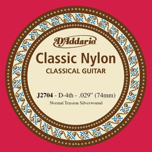 (D) String for Classic Guitar X5 By D'Addario, J2704 Silver Wound Nylon 4th