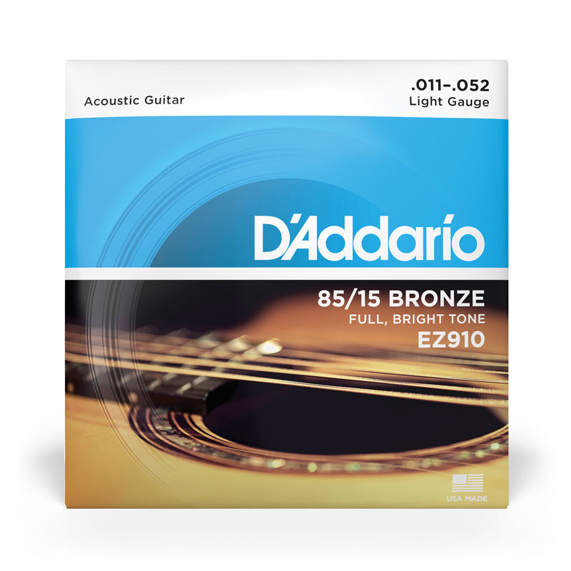 D'Addario EZ910 Acoustic Guitar Strings, Bronze, 11-52 Gauge. Bright, Full Sound