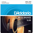 D'Addario EJ36 80/20 Bronze Light 12-String Acoustic Guitar Strings .010 -.047