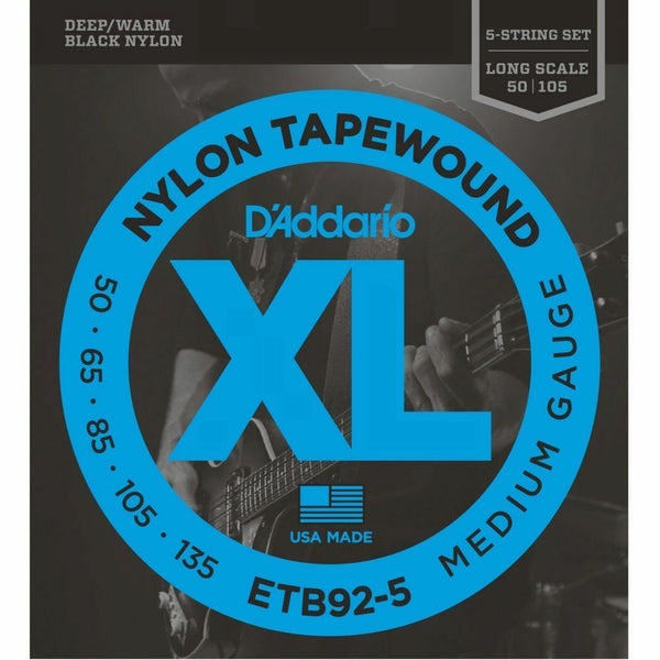 D'Addario ETB92-5 Nylon Tapewound Medium Gauge Bass Strings 50-135 5 string