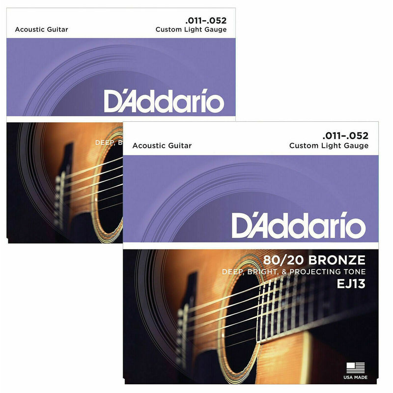 2 x SETS D'Addario EJ13 Acoustic 80/20 Bronze Guitar Strings - Custom Light