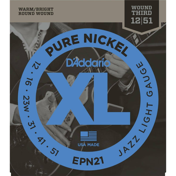 D'Addario EPN21 XL Pure Nickel Jazz Light 12-51 Electric Guitar Strings