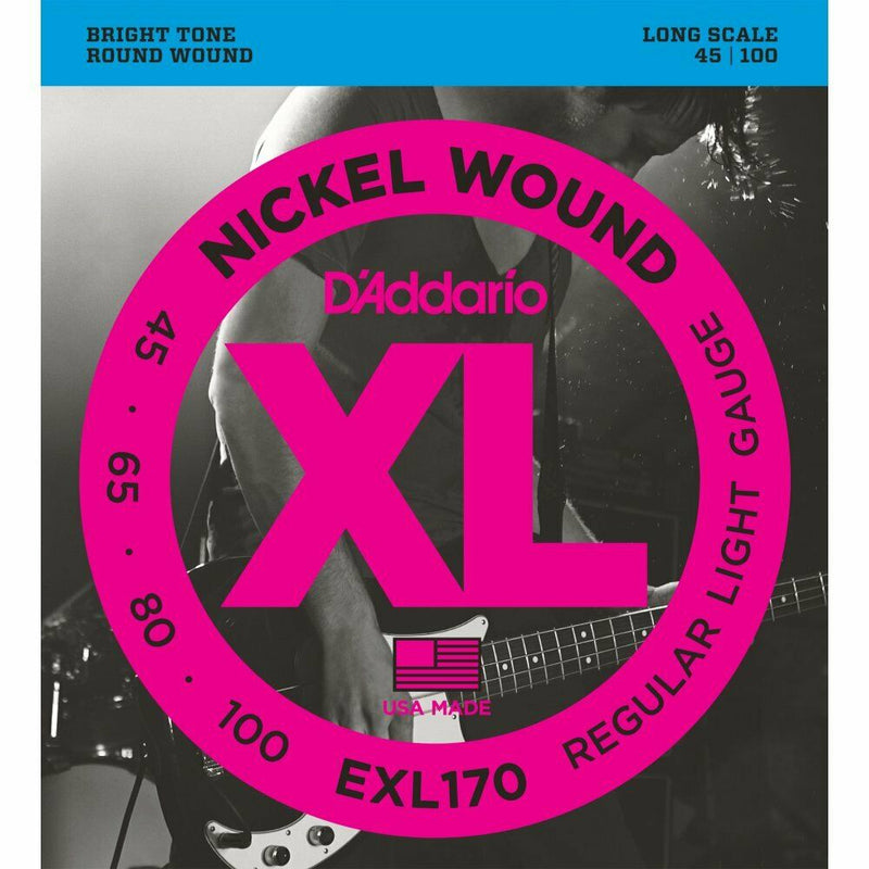 2 X D'ADDARIO EXL170 Nickel Wound 4-String 45-100 Bass Guitar Strings Reg/Light