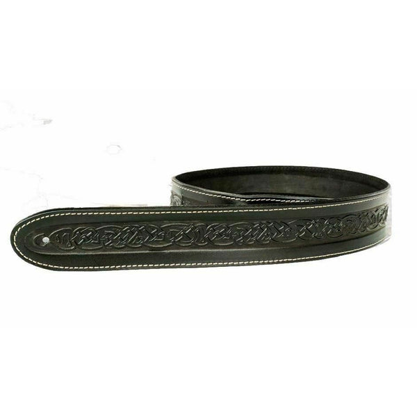 LeatherGraft Padded Embossed Leather Guitar Strap Black, 115cm to 130cm