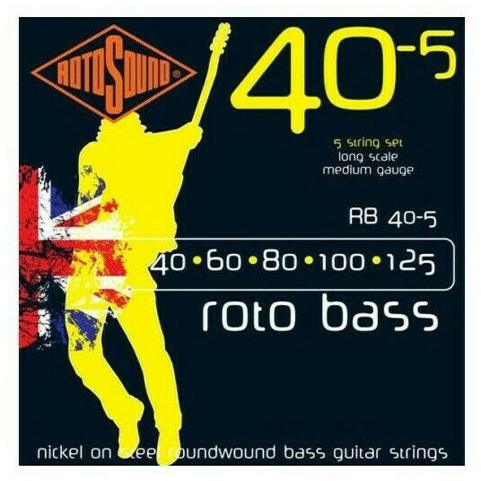 Rotosound RB40-5 Bass Nickel Roundwound Bass Guitar Strings 40-125 Long Scale