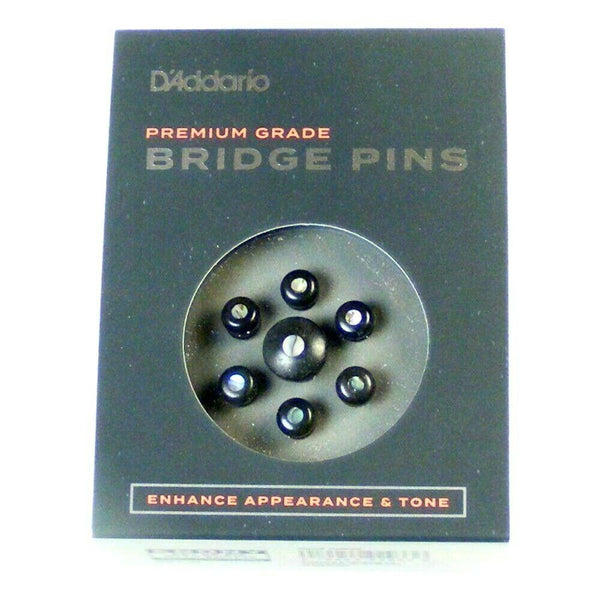 Acoustic Guitar End & Bridge Pin Set By D'Addario Ebony + Pearl Inlays PWPS3