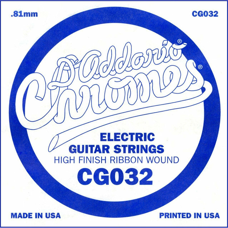 D'Addario CG032 Chrome Flatwound Electric Guitar Single Strings Gauge 032 5 Pack