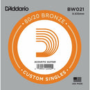 5 X D'Addario BW021 80/20  Bronze Wound  Acoustic Guitar Single String .021