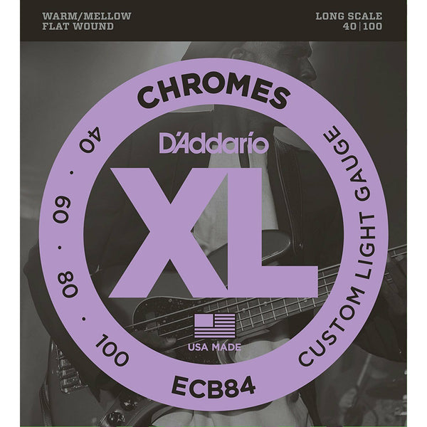 D Addario ECB84 4 String Flatwound Chromes 40 100 Long Scale Bass