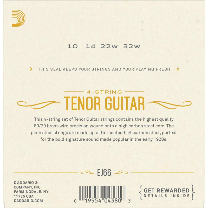 D'Addario EJ66 Tenor Guitar Strings.Plain Steel .010,.014 Bronze Wound .022,.032