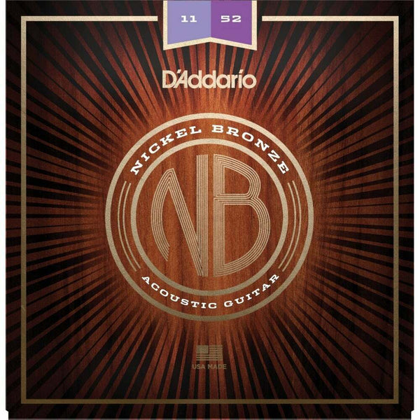 D'addario NB1152 Nickel Bronze Acoustic Guitar Strings, 11-52 Custom Light