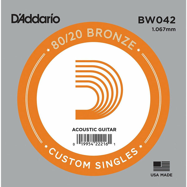 5 X D'Addario BW042 80/20  Bronze Wound  Acoustic Guitar Single String .042