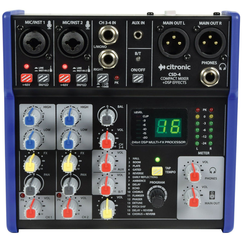 Mixing Desk By Citronic CSD-4 Compact Mixer with BT and DSP Effects