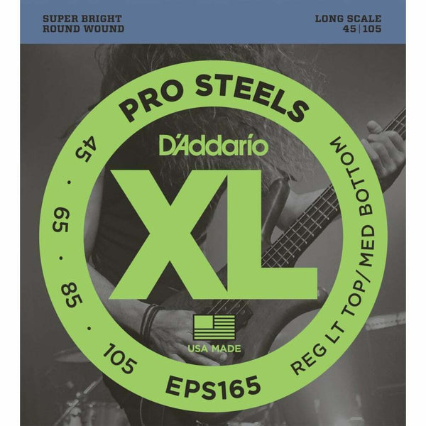 D'Addario EPS165 4-String ProSteel Bass Strings 45-105 Reg Lt Top / Med Bottom