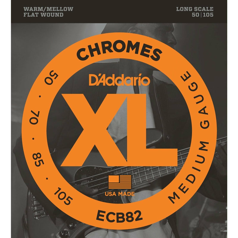 D'Addario ECB82 4-String Flatwound Chromes 50-105 Long Scale Bass Guitar Strings