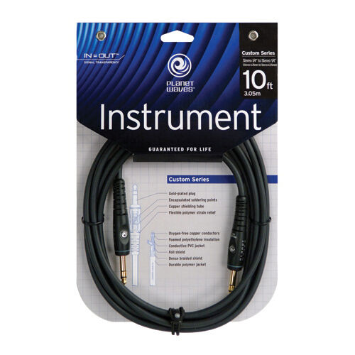 D'Addario PW-GS-10 Custom Series Stereo TRS Cables 10'.Lifetime Warranty