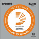 5 X D'Addario BW020 80/20  Bronze Wound  Acoustic Guitar Single String .020