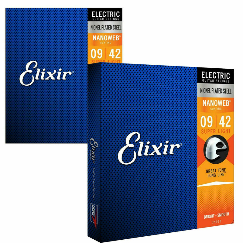 2 X Elixir Nanoweb 12002 Nickel Wound Anti-Rust Electric Guitar Strings 09-42