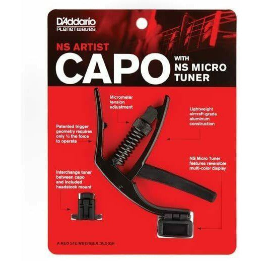 D'Addario PW-CP-10NSM NS Artist Capo with NS Micro Headstock Tuner