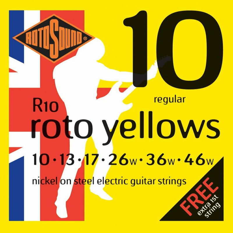 Rotosound R10 Roto Yellow Nickel Electric Guitar Strings 10-46 Regular, UK Made!