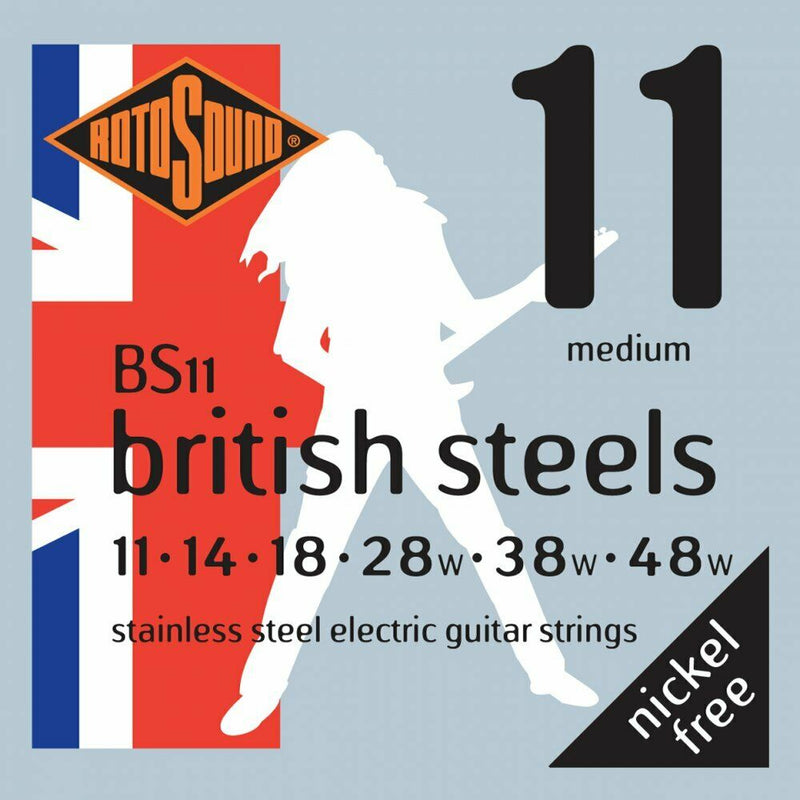 Rotosound BS11 British Steel Stainless Steel Electric Guitar Strings, 11-48