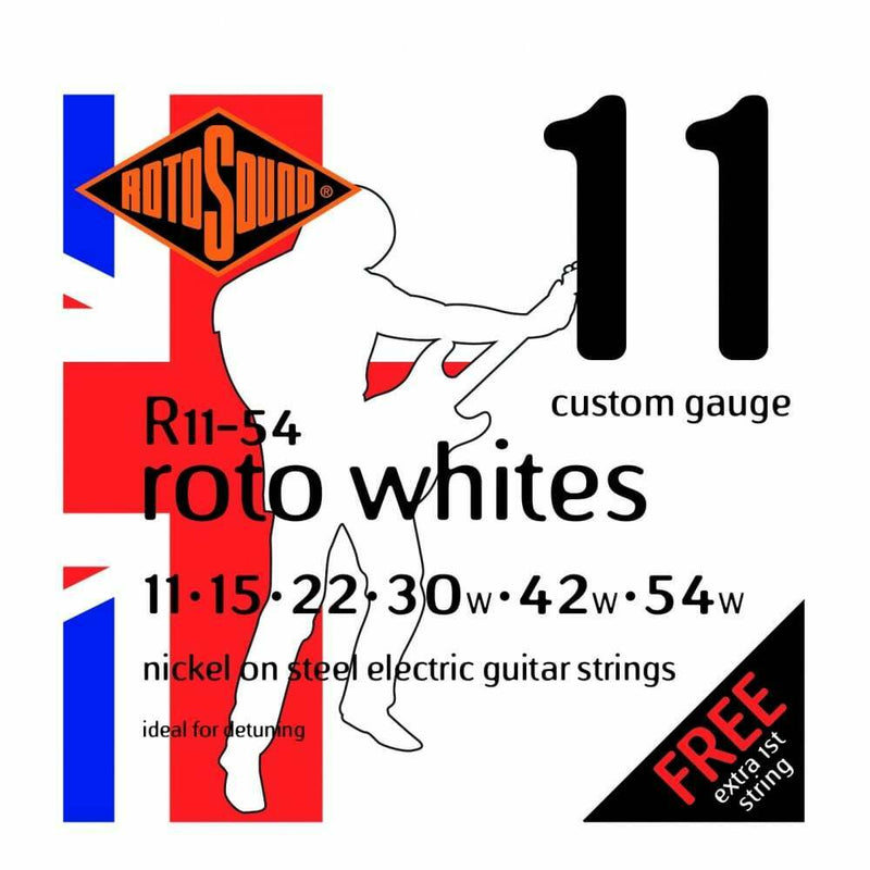 Rotosound Roto Whites 11-54 Nickel Electric Guitar Strings, UK Made!